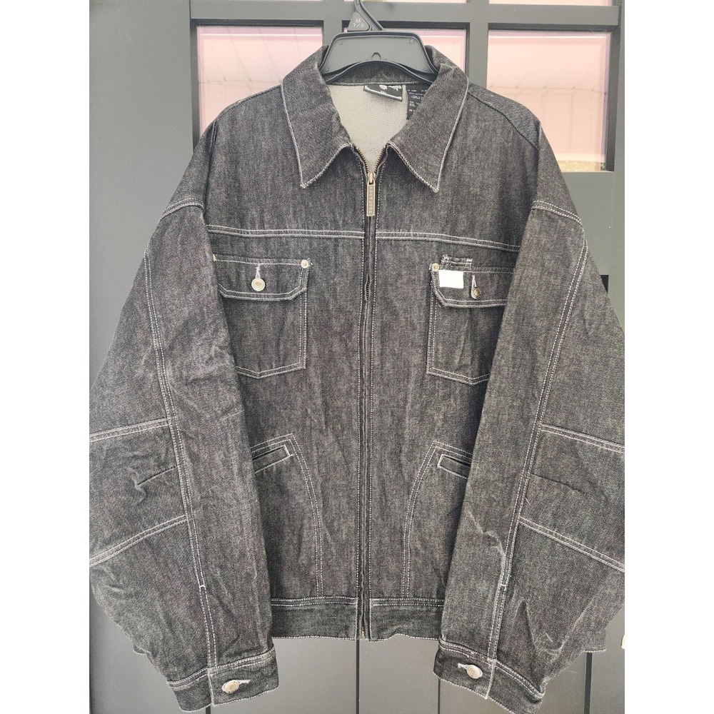 Vintage Rocawear Distressed Washed Grey Denim Workwear Jacket‎ Size 2XL Y2K